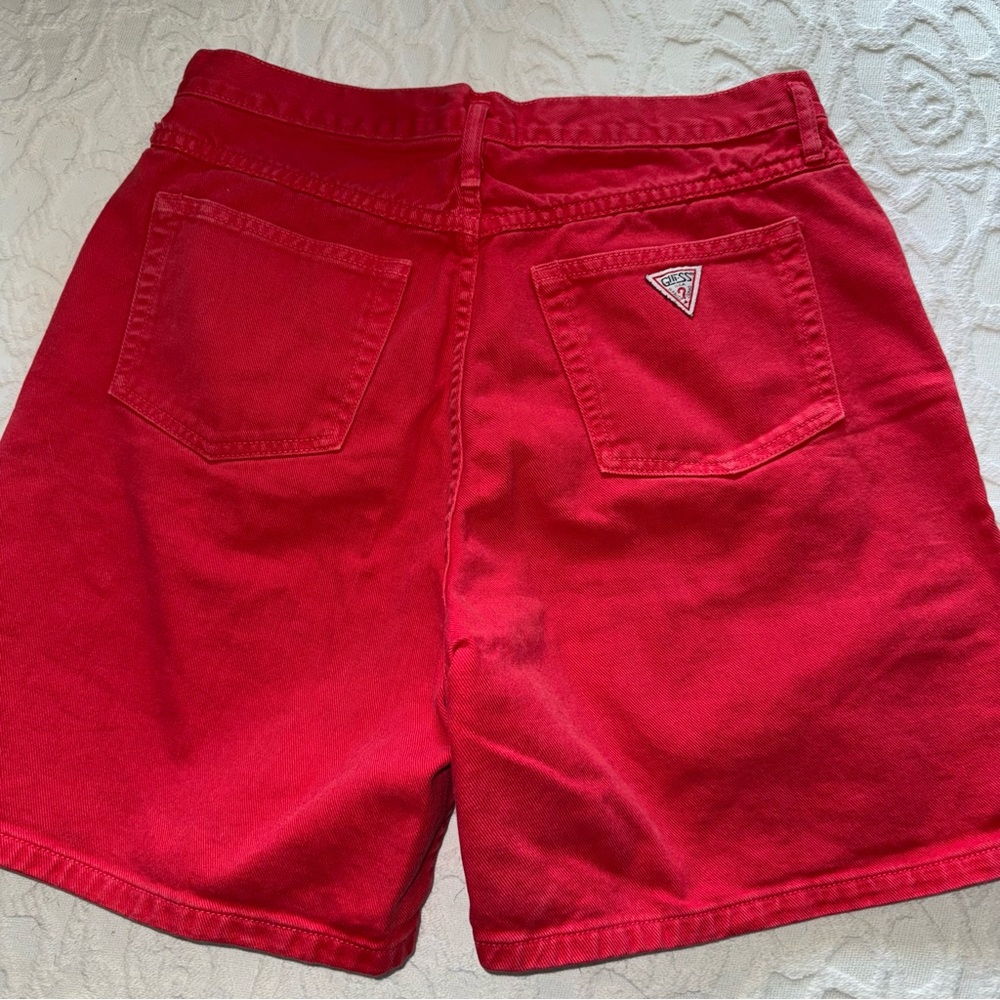 1980's Vintage Guess High Waist Shorts Washed Red Denim